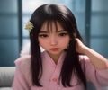 高中女生在宿舍做睡前放松练习，灯光柔和，表情平静舒缓